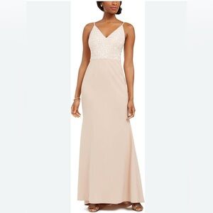 NWT Vince Camuto Sequined Dusty Pink Evening Gown With Sequined Bodice SZ-12